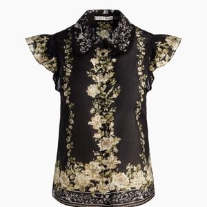 Alice + Olivia Black and Cream Floral Blouse